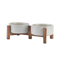 SPUNKYJUNKY Ceramic Dog Bowls Dog Bowl Set with Acacia Wood Stand Raised Dog Bowl Dog Food and Water Bowl for Small Medium Sized Dog(13.52 OZ Gray)